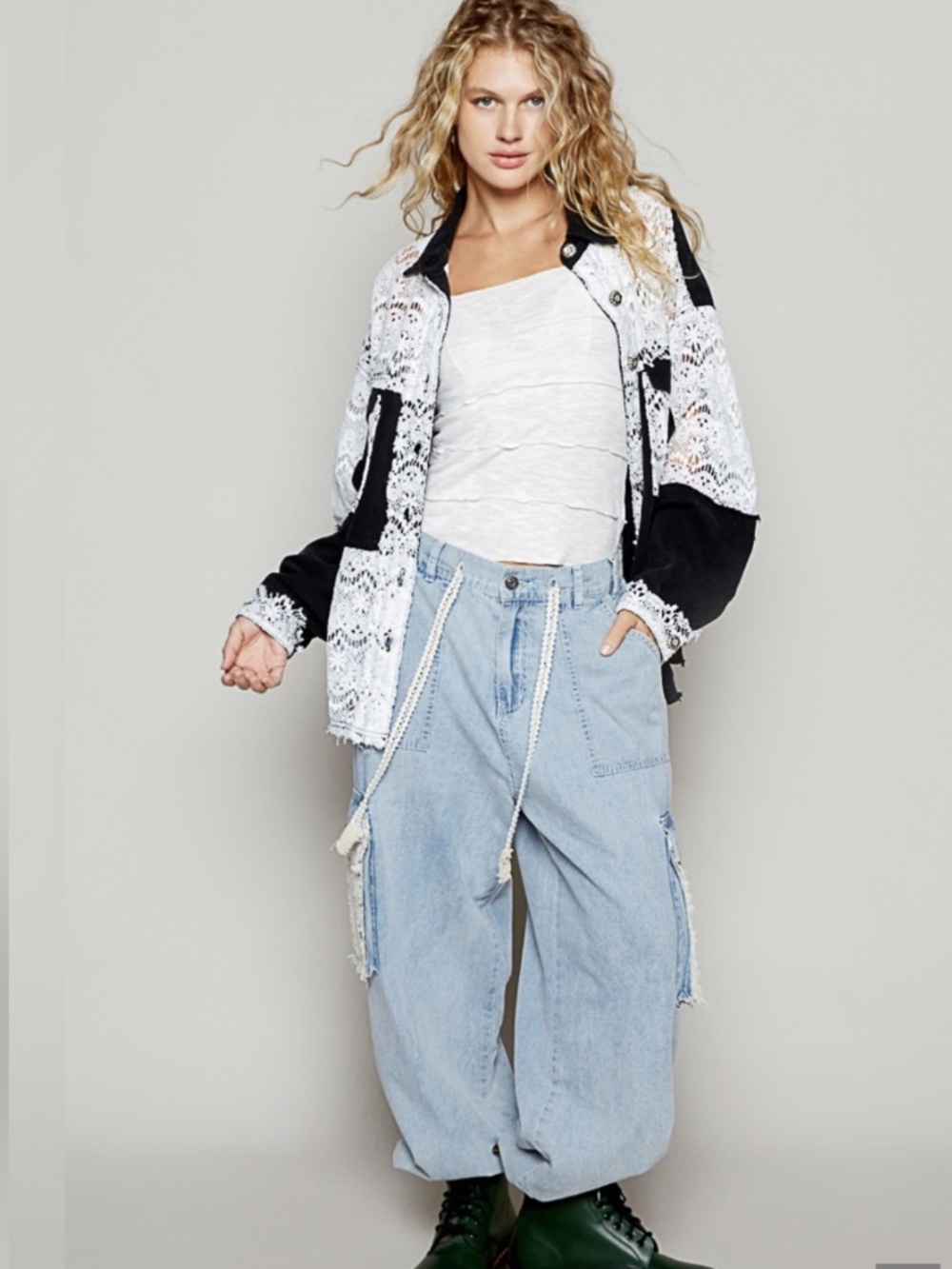🎉 POL “El Paso 2 ” POL TWILL JACKET SHACKET WITH LACE DETAIL 84 - Picture 6 of 6